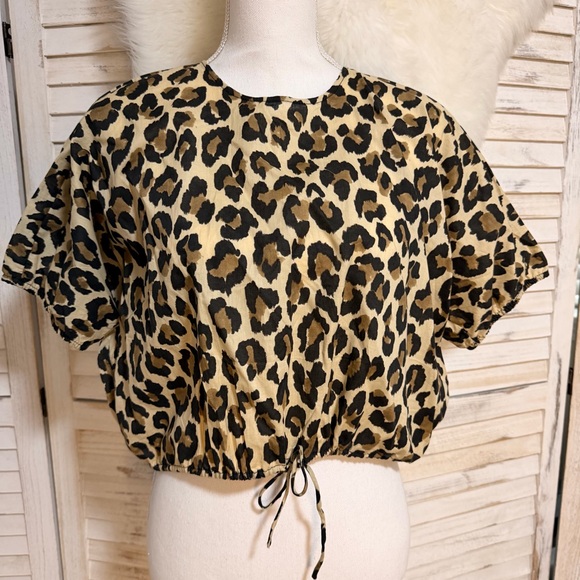 Zara Black and Tan Leopard Print Blouse - Picture 5 of 8